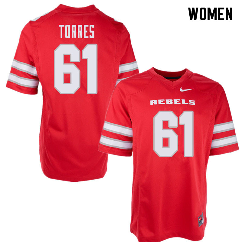 Women's UNLV Rebels #61 Angel Torres College Football Jerseys Sale-Red - Click Image to Close